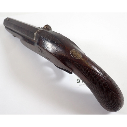 910 - An 18th century style flint lock pistol, the lock plate engraved H Smith, 23cm long