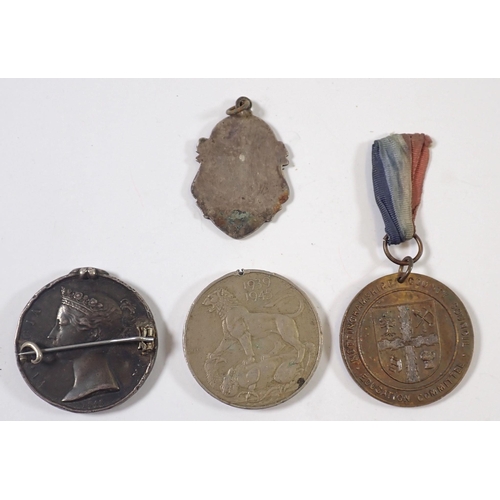 960 - A Victoria 1848 medal converted to brooch plus various medals / medallions