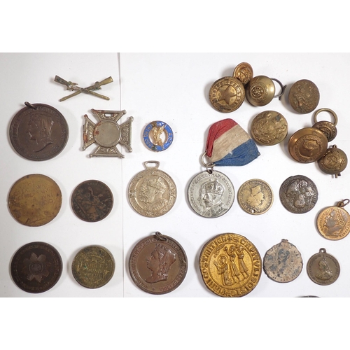 963 - A group of various medallions, military buttons etc including Victoria Diamond Jubilee, George IV co... 