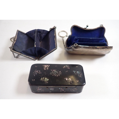 971 - A box of various silver plated and miscellaneous items including Jennens and Bettridge papier mache ... 