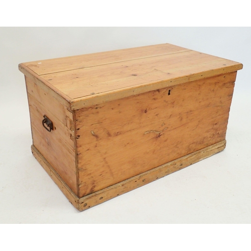 1140 - A Victorian pine blanket box with iron handles, 90 x 54 x 48cm