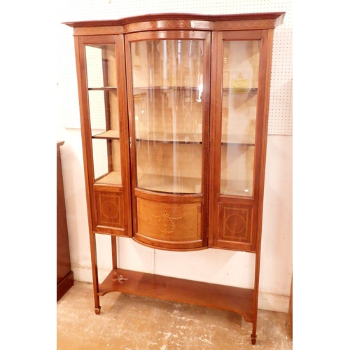 1143 - An Edwardian mahogany bow front display cabinet with single door over undertier, 114cm wide x 181cm ... 