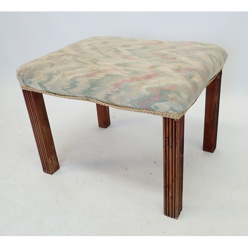 1147 - A Georgian style rectangular stool on reeded supports, 62 x 45cm