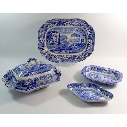 12 - A Spode Italian tureen, meat plate, cake stand, large circular dish, pasta dish and four bowls