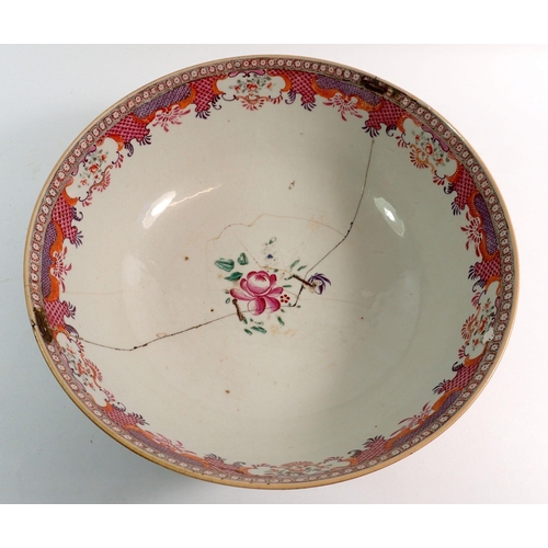 122 - An 18th century Chinese Canton bowl - a/f, 26cm diameter