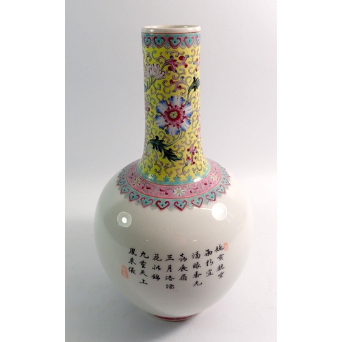 123 - A Chinese bottle form vase painted birds and flowers, 29cm