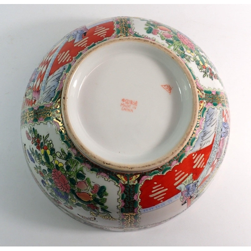 128 - A large modern Chinese Canton style bowl decorated interior scenes and panels of flowers, 35cm diame... 