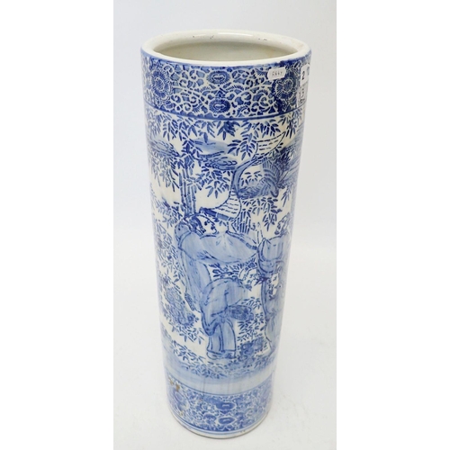 13 - A Chinese blue and white umbrella stand - damage to base but missing piece present