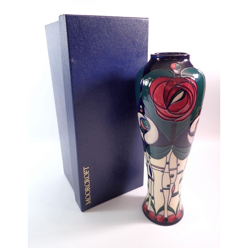 139 - A Moorcroft tall vase Tribute to Charles Rennie Mackintosh, 37cm by Rachel Bishop - boxed