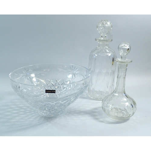 185 - A Thomas Webb cut glass fruit bowl, 21.5cm diameter and two cut glass decanters