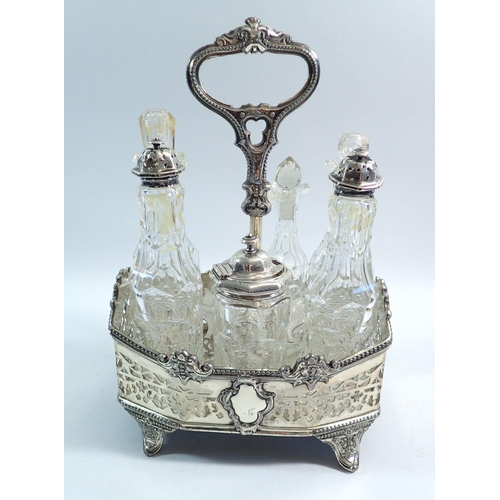 192 - A silver plated and cut glass cruet stand