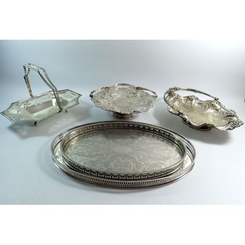 210 - Various silver plated items including five oval trays and three baskets etc.