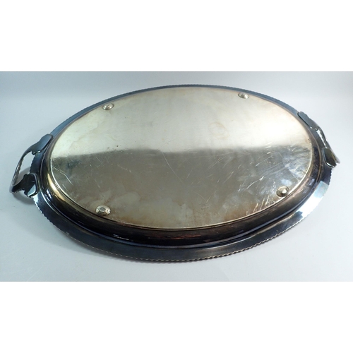 211 - A large Alex Clark silver plated two handled oval tray, 71cm wide