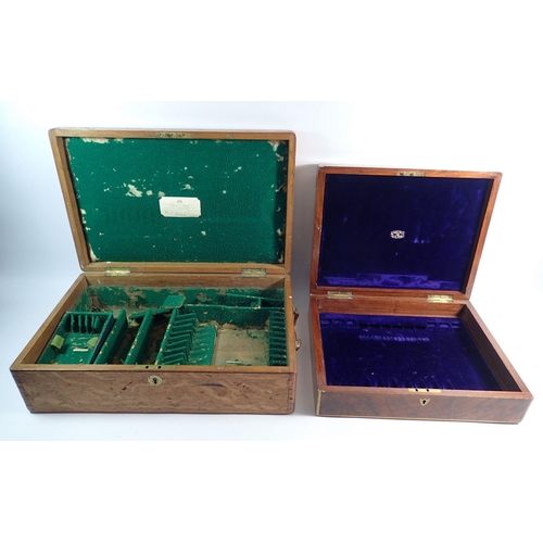 219 - A walnut cutlery box with brass mounts, 33cm wide and an oak one