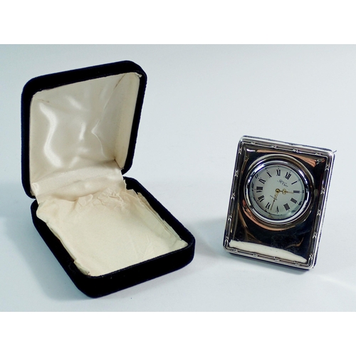 227 - A silver small easel clock by R Carr, Sheffield 1985, 6.5 x 5cm -boxed