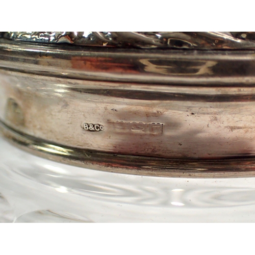 236 - A cut glass and silver plated atomiser, 11.5cm and a silver topped dressing table jar - silver dente... 