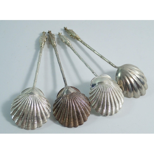 248 - Four Chinese silver cream ladles with figural finials and shell bowls by TC, 12cm, 57g