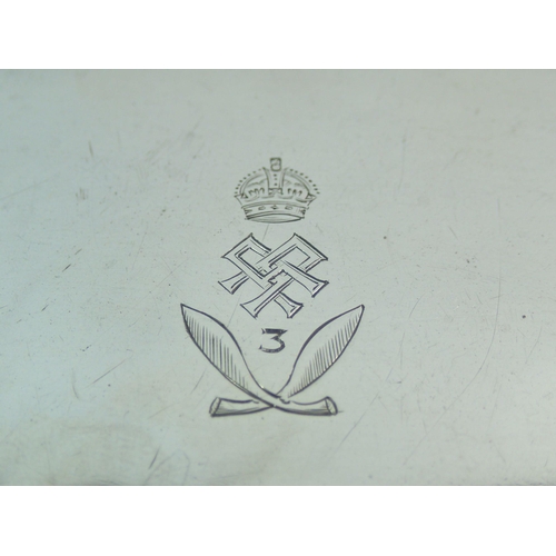 258 - A silver WW2 cigarette box with the 3rd Gurkha Rifles emblem to top and dated 1943 with fitted cedar... 