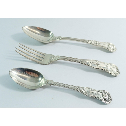 272 - A set of Queens Pattern cutlery comprising nine teaspoons, six dessert spoons and six dessert forks,... 