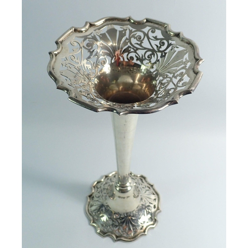 277 - An Edwardian Walker & Hall large silver vase with pierced rim and base, 30cm tall, Chester 1906