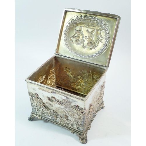 280 - A silver box embossed cherubs, Neptune and Venus, Birmingham 1900, Thomas Hayes, 256g  10 x 8.5 x 8.... 