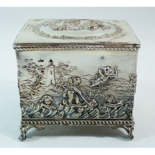 280 - A silver box embossed cherubs, Neptune and Venus, Birmingham 1900, Thomas Hayes, 256g  10 x 8.5 x 8.... 