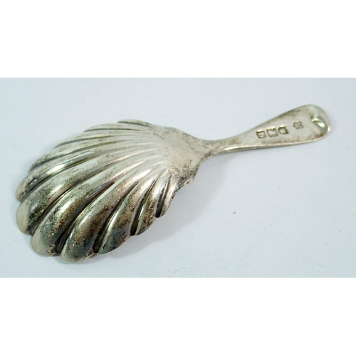 286 - A silver engraved shell bowl caddy spoon, London 1897 by George Jackson and David Fullerton