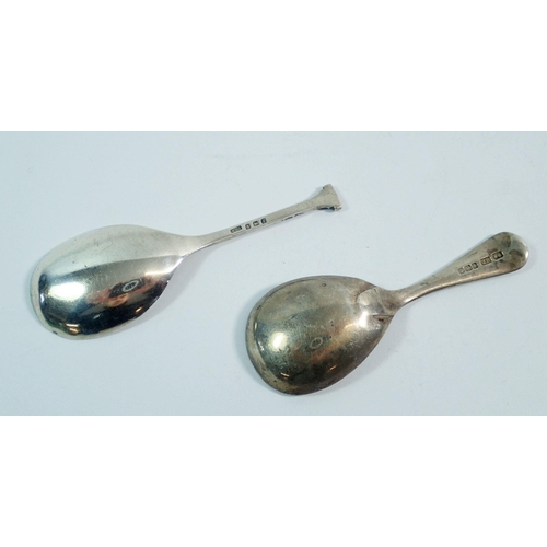 289 - Two silver caddy spoons, one with nail top handle, Birmingham 1933 by W H Haseler and another Old En... 