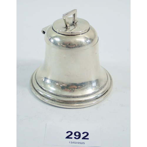 292 - A silver bell form inkwell, 5.5cm tall, Birmingham 1909, A & J Zimmerman Ltd.