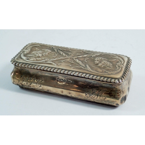 293 - A silver trinket box engraved foliage and angel heads, Sheffield 1900 by Walker & Hall - 10.5cm, 83g