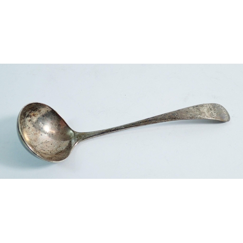 295 - A Scottish silver cream ladle with engraved crest and motto, Edinburgh circa 1800 by AC, 12.5cm