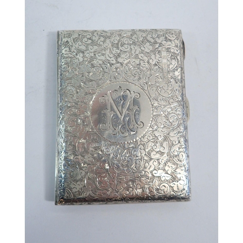 302 - A Victorian silver cigarette case with all over engraved scrollwork decoration and monogram, Birming... 