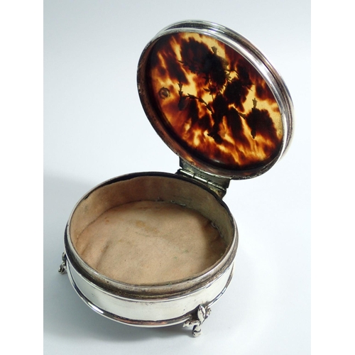 307 - A Mappin & Webb silver and tortoiseshell circular dressing table box, Birmingham 1911, 7.5cm diamete... 