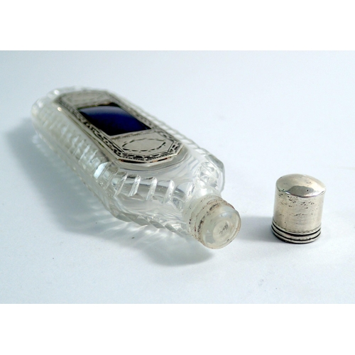 318 - A Georgian cut glass, silver and enamel scent bottle with inset patch box, 10.5cm long, could not be... 