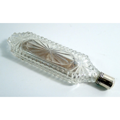 318 - A Georgian cut glass, silver and enamel scent bottle with inset patch box, 10.5cm long