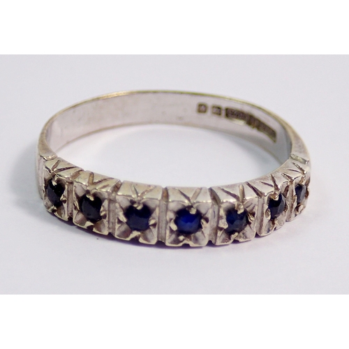 341 - A 9 carat gold sapphire set half eternity ring, size M, 2.2g