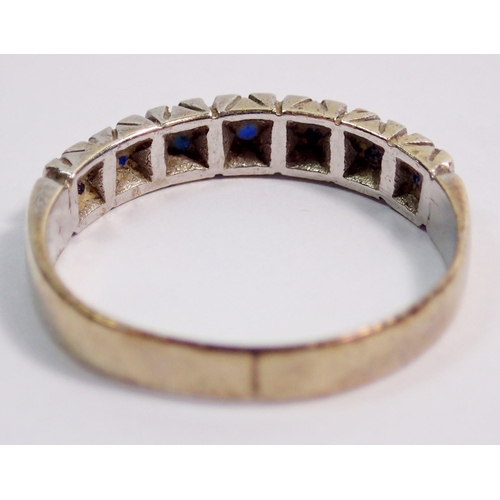 341 - A 9 carat gold sapphire set half eternity ring, size M, 2.2g