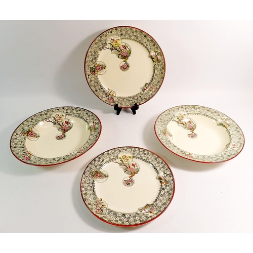 35 - A Victorian George Jones 'Hawthorn' dinner service comprising meat plate, covered tureen, eight soup... 