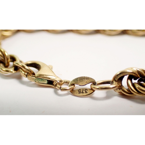 387 - A rope twist 9 carat gold necklace and bracelet, 45cm and 20cm long, total weight 13.6g