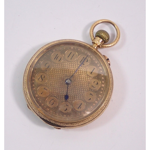 459 - A 19th century 18 carat gold pocket watch by C E Court, 45g total weight, 3.8cm diameter