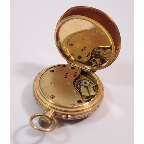 459 - A 19th century 18 carat gold pocket watch by C E Court, 45g total weight, 3.8cm diameter