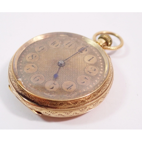 459 - A 19th century 18 carat gold pocket watch by C E Court, 45g total weight, 3.8cm diameter