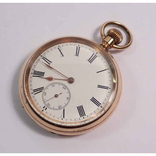 463 - A rolled gold open faced Swiss pocket watch