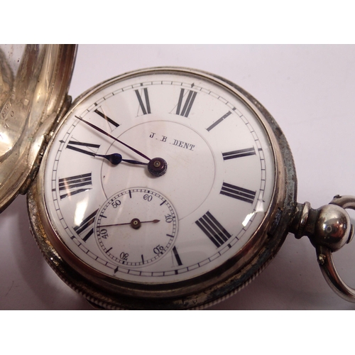 470 - A Victorian J B Dent silver hunter pocket watch, Dents Lever jewelled in 24 actions, Birmingham 1884