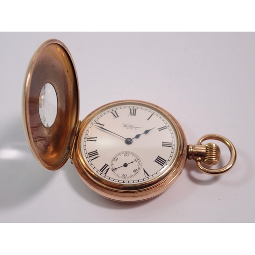 472 - A Waltham rolled gold half hunter pocket watch