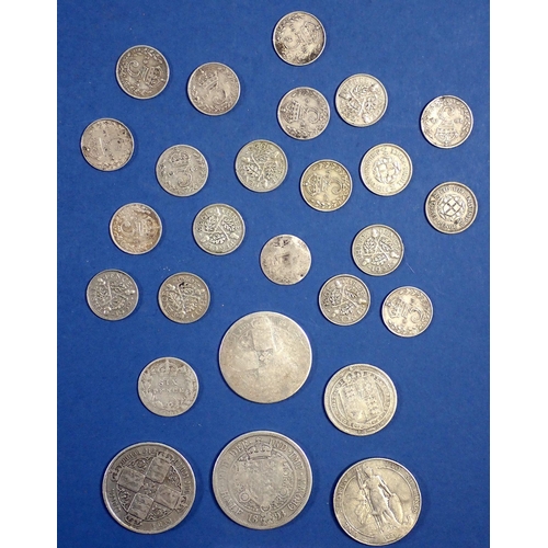 501 - A group of pre 1970 British silver coins including Victoria Gothic Florin etc. 67g plus pre 1947 sil... 