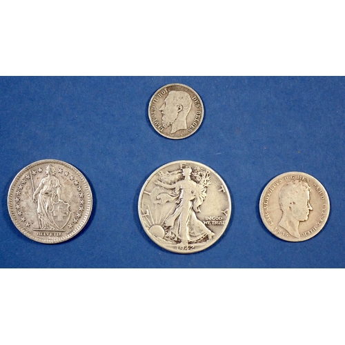 508 - A group of world coins including silver content examples, Carlo Alberto one lira 1835, Swiss two fra... 