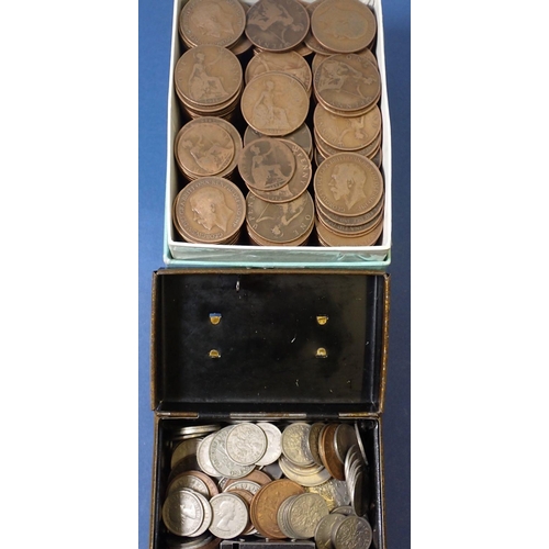 514 - A box of various British coins including some silver content etc.