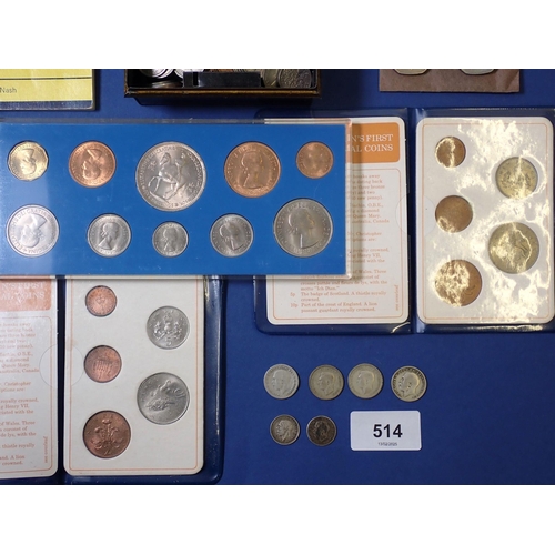 514 - A box of various British coins including some silver content etc.