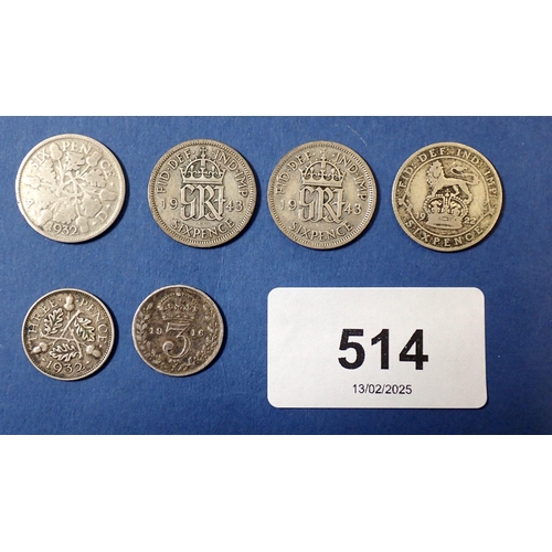 514 - A box of various British coins including some silver content etc.